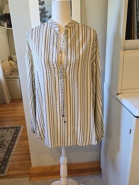 Free People Tan/Gray Stripe Top Size Small